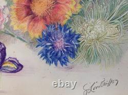 Old Plate of Original Drawings Botanical Flower Studies Signed (13)