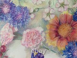 Old Plate of Original Drawings Botanical Flower Studies Signed (13)