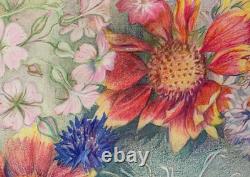 Old Plate of Original Drawings Botanical Flower Studies Signed (13)