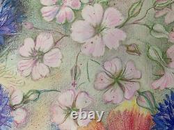 Old Plate of Original Drawings Botanical Flower Studies Signed (13)