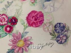 Old Plate of Original Drawings Botanical Flower Studies Signed (8)
