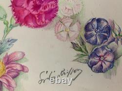Old Plate of Original Drawings Botanical Flower Studies Signed (8)