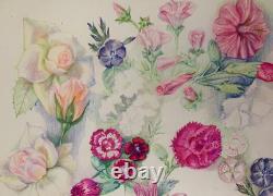 Old Plate of Original Drawings Botanical Flower Studies Signed (8)