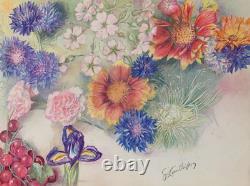 Old Sheet of Original Drawings, Botanical Flower Studies, Signed (13)