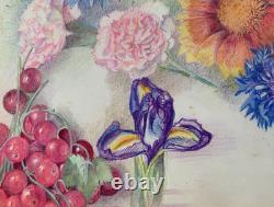 Old Sheet of Original Drawings, Botanical Flower Studies, Signed (13)