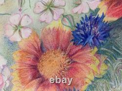 Old Sheet of Original Drawings, Botanical Flower Studies, Signed (13)