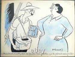 Old humorous drawing original board signed HAROT No. 1 (No Faizant Kiraz)