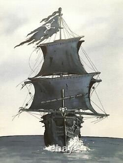 Original Board Drawing Artist Pirate Boat Watercolor Ink China