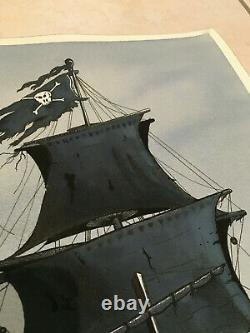 Original Board Drawing Artist Pirate Boat Watercolor Ink China