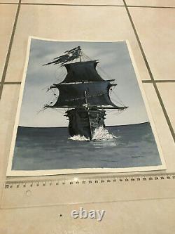 Original Board Drawing Artist Pirate Boat Watercolor Ink China