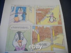 Original Comic Page by Norbert Fersen, Nestor the Penguin, around 1975 + Nestor postcard