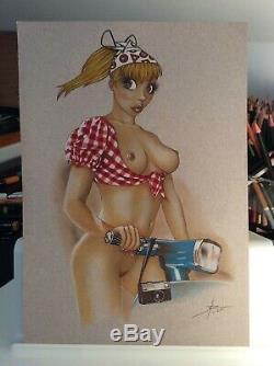 Original Drawing Board Bd Dedication Tribute Seccotine Spirou Pin Up Art Female