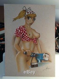 Original Drawing Board Bd Dedication Tribute Seccotine Spirou Pin Up Art Female