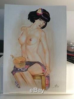 Original Drawing Board Bd Dedication Tribute Yoko Pin Up Akt Art Female Japanese