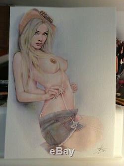Original Drawing Female Dedicace Board Bd Akt Nudo Nude Female Nude Woman A 017