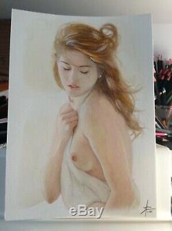 Original Drawing Female Dedicace Board Bd Akt Nudo Nude Female Nude Woman A134