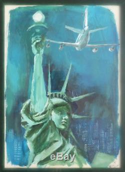 Original Drawing Gouache Georges Beuville Statue Of Liberty New York