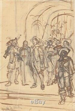 Original Drawing In Pencil Of Alphonse De Neuville (1835-1885) Musketeers