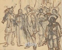 Original Drawing In Pencil Of Alphonse De Neuville (1835-1885) Musketeers