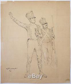 Original Drawing Of Eugene Chaperon (1857-1938) Military Soldier Militaria