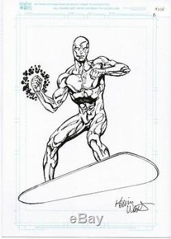 Original Drawing Silver Surfer Kevin West A4 ​​inked Avengers Marvel