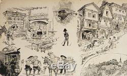 Original Drawings Albert Robida (1848-1926) Illustration Dinan Bretagne Drawing