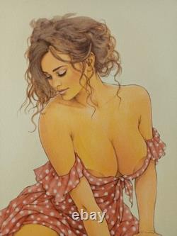 Original Signed Drawing – Comic Art Page Featuring a Woman – Pastiche Tribute to French Comics 087
