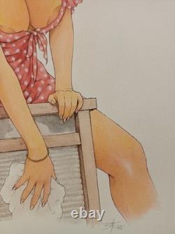 Original Signed Drawing – Comic Art Page Featuring a Woman – Pastiche Tribute to French Comics 087