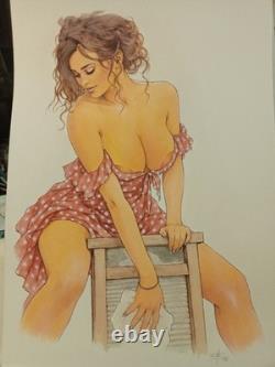 Original Signed Drawing – Comic Art Page Featuring a Woman – Pastiche Tribute to French Comics 087
