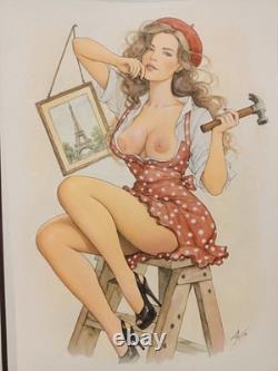 Original Signed Drawing – Comic Art Page – Woman – Pastiche Tribute to French Comics 087