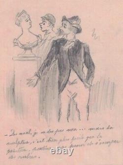 Original board of 5 humorous drawings. Belle époque. Publication.