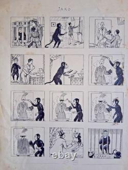 Original comic art board signed by Luc Leguey. Monkey
