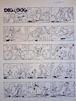 Original comic book page signed PAUL D'ESPAGNAT. Dig & Dog. Monkeys