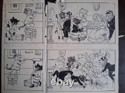 Original comic page signed JACQUES NAM. Cats. Anthropomorphism.