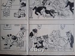 Original comic page signed JACQUES NAM. Cats. Anthropomorphism.
