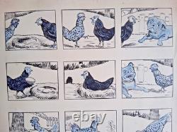 Original comic strip page signed A. ZIM. Chickens. Eggs.