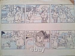 Original comic strip page signed by ARTHUR PERRIER. Phonograph. Village.