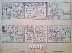 Original comic strip page signed by ARTHUR PERRIER. Phonograph. Village.