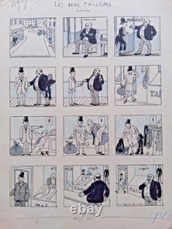 Original comic strip page signed by Luc Leguey. The Two Tailors