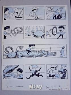 Original comic strip signed BOUM-BOUM. Humor