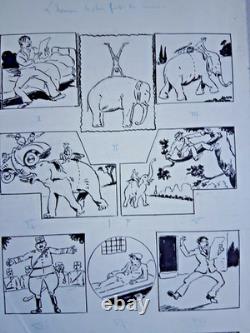 Original comic strip signed GEORGE-EDWARD. Humor. Elephant