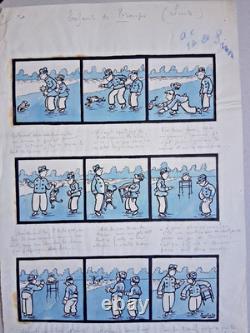 Original comic strip signed LOUIS TYBALT. Militaria. Soldier. Troops. Humor