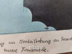 Original satirical Swiss Alpine drawing by P. Ba, press plate from Nebelspalter, 1930s