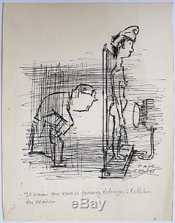 Paul Colin (1892-1985) Original Drawing Political Humor Around 1945