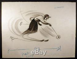 Pellos Original Drawing Signed For La Presse The Tbe Skier