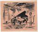 Peynet. The Lovers And The Piano. Signed Ink Drawing. 25 X 21 Xm. Superb