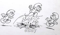 Peyo (studios- Wasterlain) The Smurfs Very Large Illustration 51x36 1975