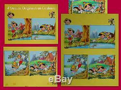 Pinocchio Collodi & Disney A Board Of 4 Original Drawings In Colors