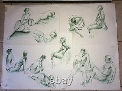 Plank 12 Drawings A Lencre Aquarelled 4 Models Nu Feminin Male Signed