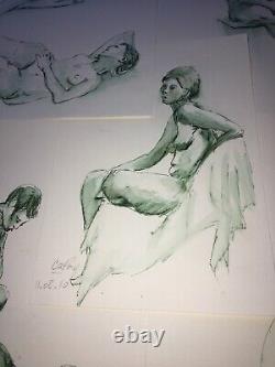 Plank 12 Drawings A Lencre Aquarelled 4 Models Nu Feminin Male Signed